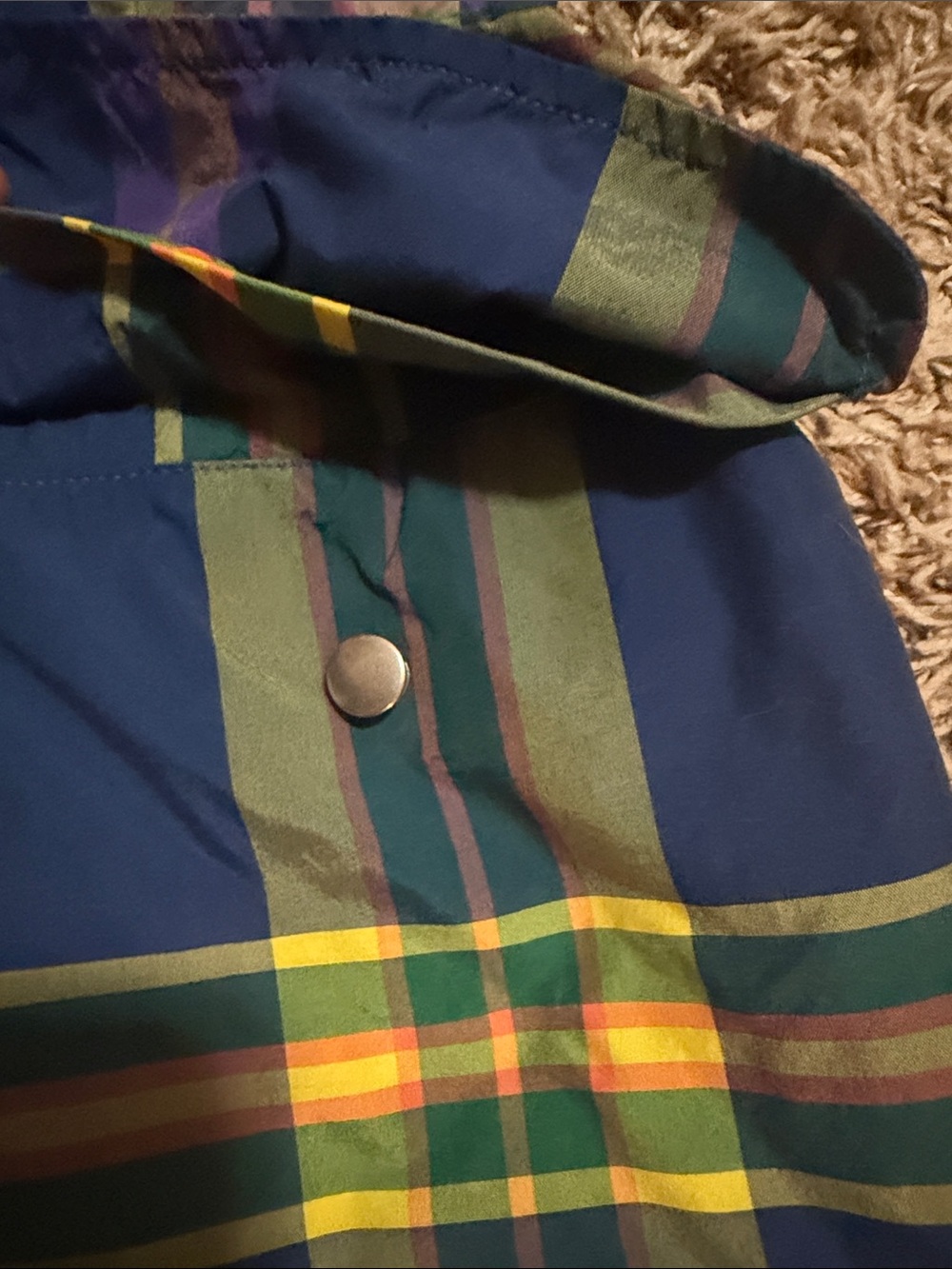 Polo Ralph Lauren Madras Plaid Hooded Anorak Jacket in Navy, Green & Yellow Y2K - Picture 5 of 10